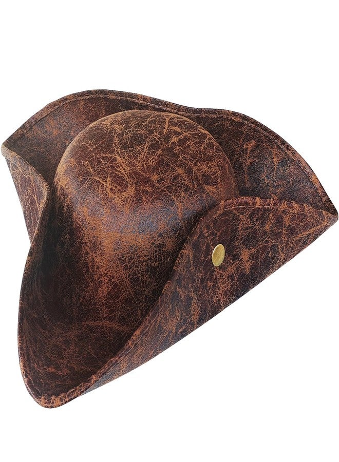 Xeehwb Brown Faux Leather Pirate Hat,Tricorn Pirate Hat,Novelty Leather Pirate Hat for Men Women Halloween Costume Accessories,Cosplay - Image 1